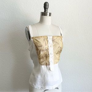 ANTHROPOLOGIE WHITE 100% LINEN AND GOLD BEADED SPRINGTIME COTTAGECORE BLOUSE